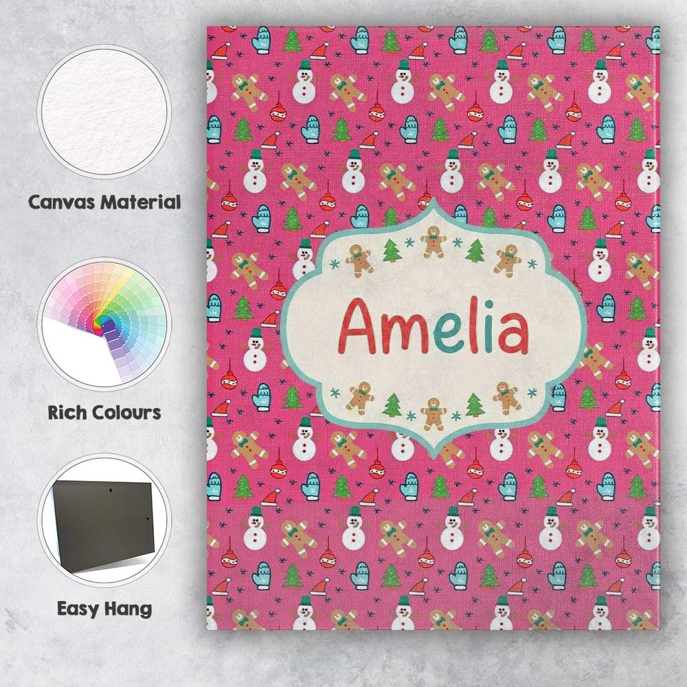 Personalised Name Cute Snowman Gingerbread Custom Unique Gift Idea Elegant Feature Canvas Wall Art Print Decor Picture Ready to Hang