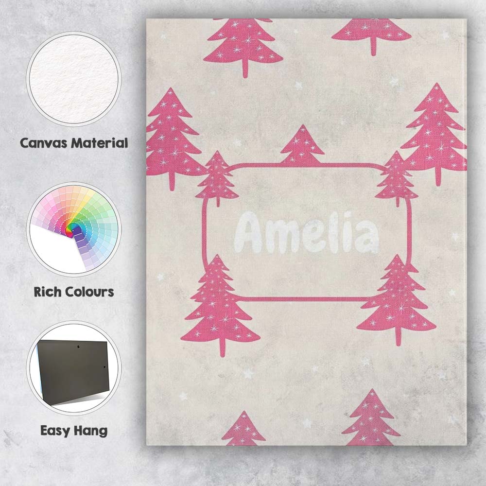 Personalised Name Minimal Pink Christmas Custom Unique Gift Idea Elegant Feature Canvas Wall Art Print Decor Picture Ready to Hang