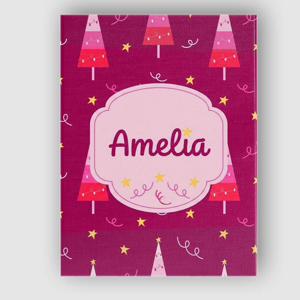 Personalised Name Dark Pink Christmas Trees Custom Bespoke Interior Contemporary Canvas Wall Art Print Decor Picture Ready to Hang