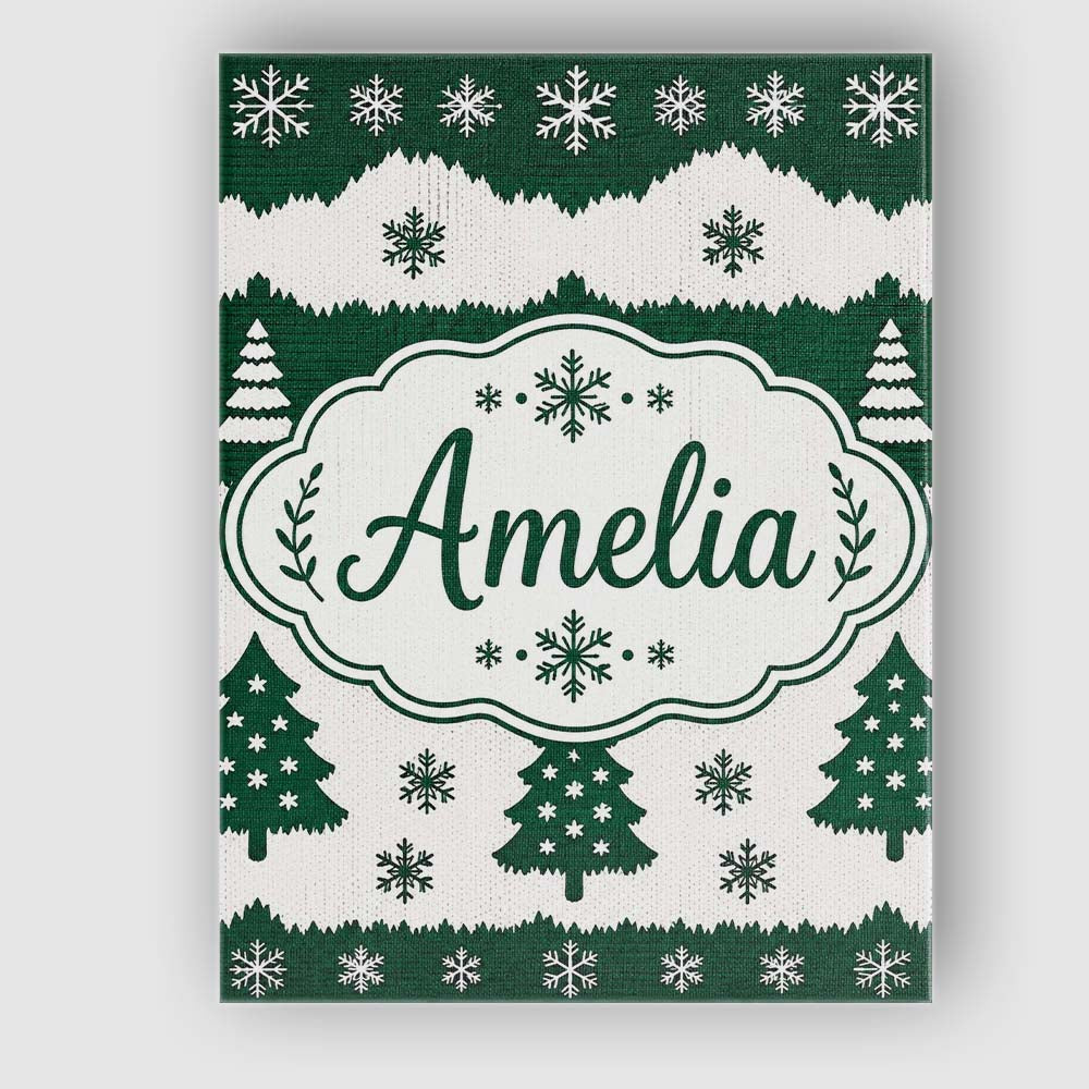 Personalised Name Green White Snowflakes Custom Unique Gift Idea Elegant Feature Canvas Wall Art Print Decor Picture Ready to Hang
