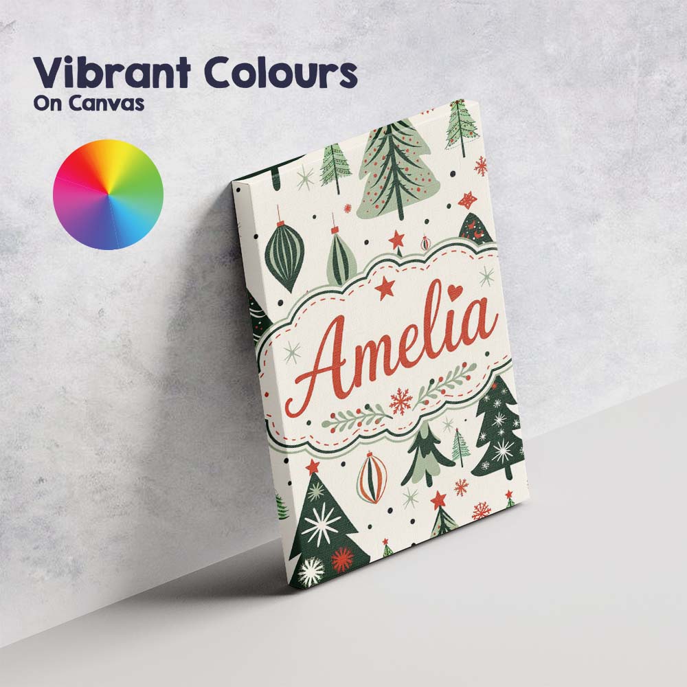 Personalised Name Modern Christmas Trees Custom Unique Gift Idea Elegant Feature Canvas Wall Art Print Decor Picture Ready to Hang