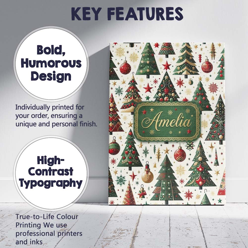 Personalised Name Classic Christmas Tree Custom Unique Gift Idea Elegant Feature Canvas Wall Art Print Decor Picture Ready to Hang