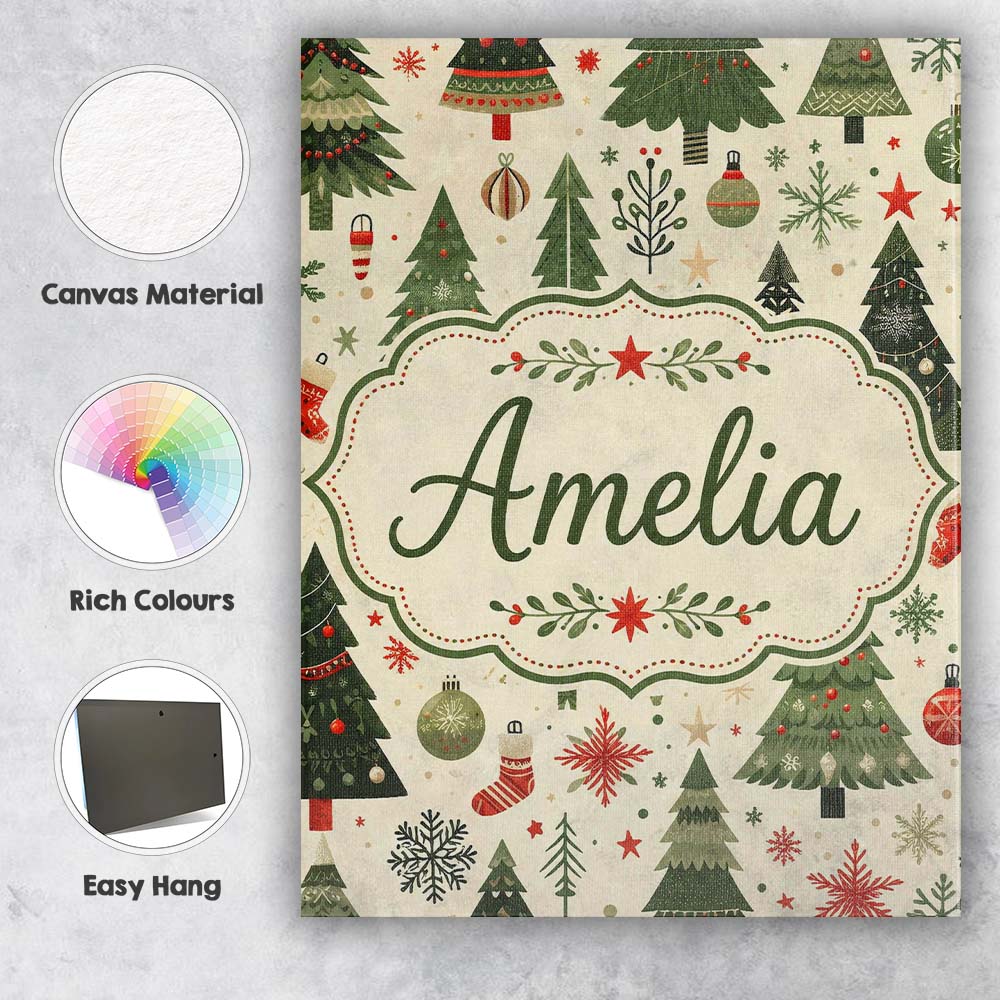 Personalised Name Classic Christmas Tree Custom Unique Gift Idea Elegant Feature Canvas Wall Art Print Decor Picture Ready to Hang