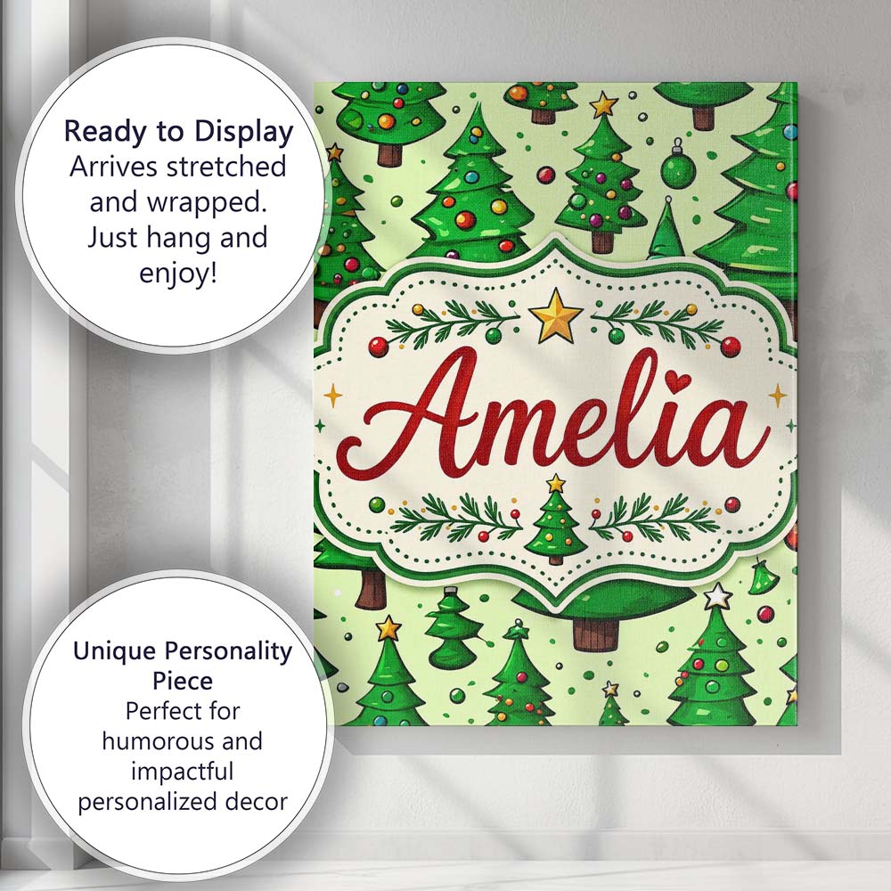 Personalised Name Cartoon Style Christmas Custom Unique Gift Idea Elegant Feature Canvas Wall Art Print Decor Picture Ready to Hang