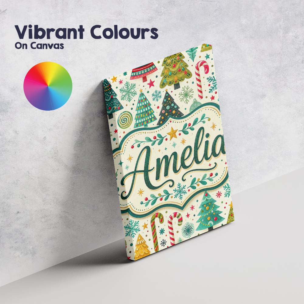 Personalised Name Festive Christmas Trees Custom Unique Gift Idea Elegant Feature Canvas Wall Art Print Decor Picture Ready to Hang