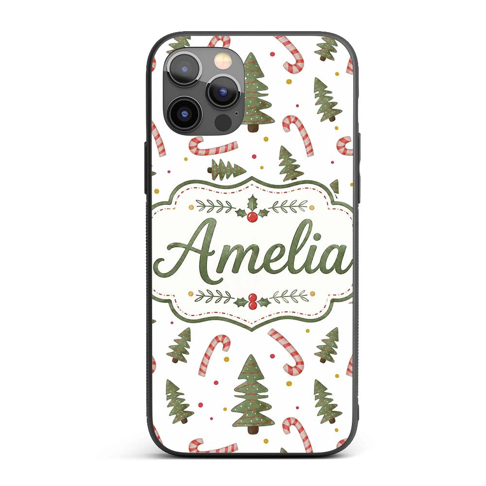 Christmas Trees Candy Canes Snowflakes Holiday Custom Name Protective Phone Case Mobile Cover Durable Everyday Smartphone Shock Resistant