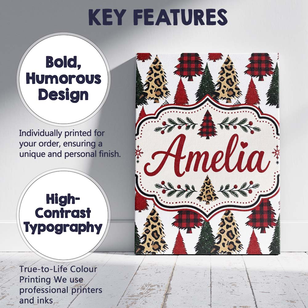 Personalised Name Leopard Plaid and Festive Custom Bespoke Interior Contemporary Canvas Wall Art Print Decor Picture Ready to Hang