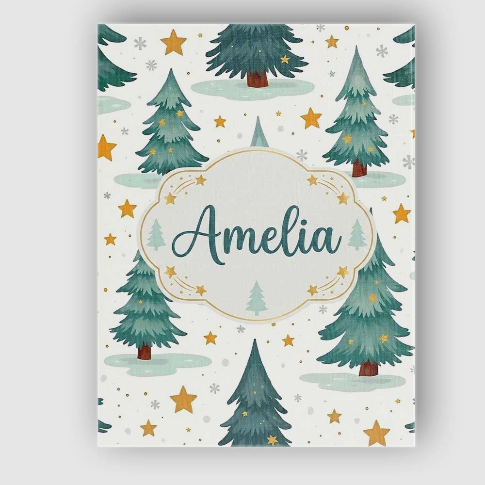 Personalised Name Snowy Christmas Pine Custom Modern Room Accent Elegant Feature Canvas Wall Art Print Decor Picture Ready to Hang