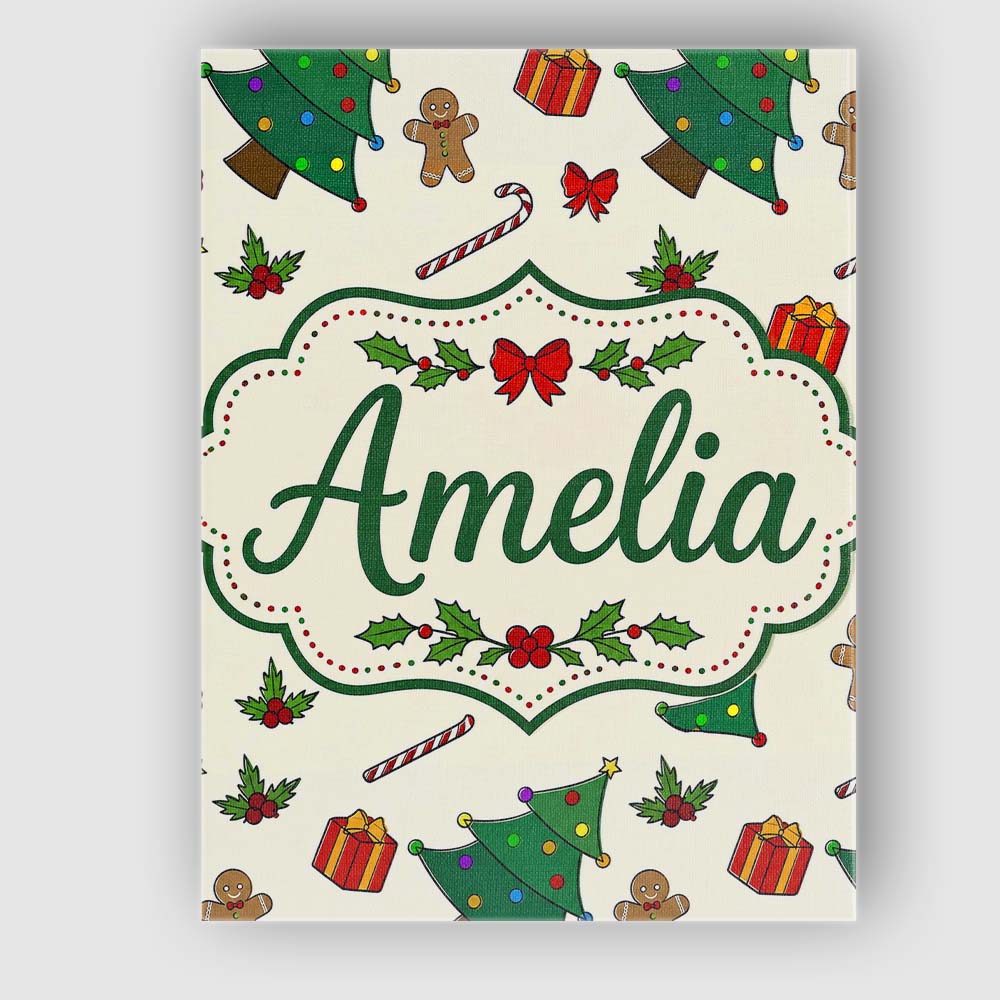 Personalised Name Cute Christmas Trees with Custom Bespoke Interior Contemporary Canvas Wall Art Print Decor Picture Ready to Hang
