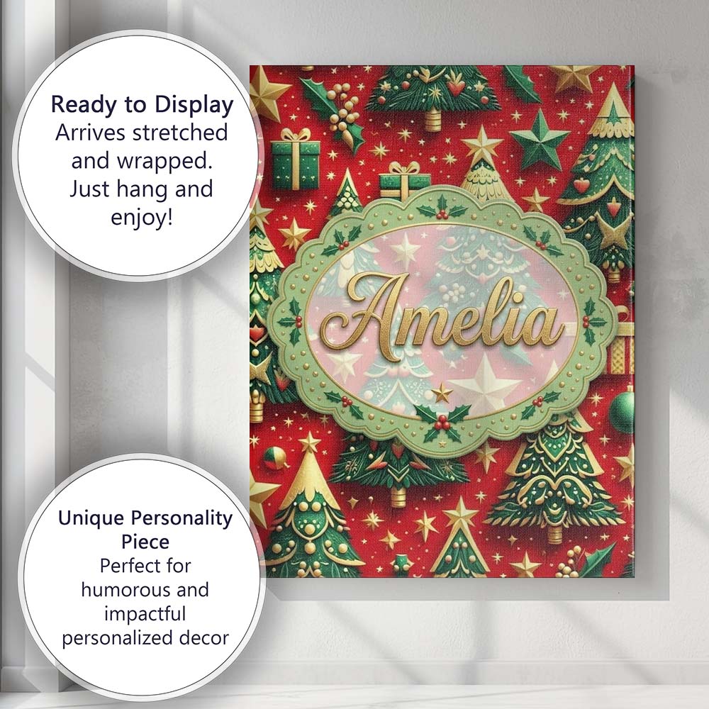 Personalised Name Luxury Christmas Trees Custom Unique Gift Idea Elegant Feature Canvas Wall Art Print Decor Picture Ready to Hang