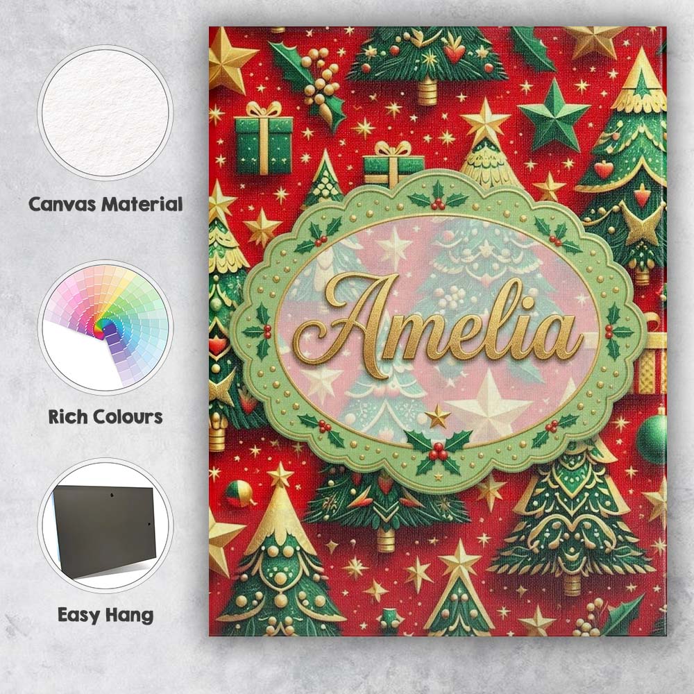 Personalised Name Luxury Christmas Trees Custom Unique Gift Idea Elegant Feature Canvas Wall Art Print Decor Picture Ready to Hang