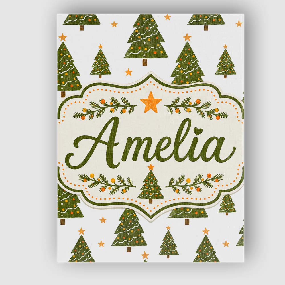 Personalised Name Cute Christmas Trees with Custom Bespoke Interior Contemporary Canvas Wall Art Print Decor Picture Ready to Hang