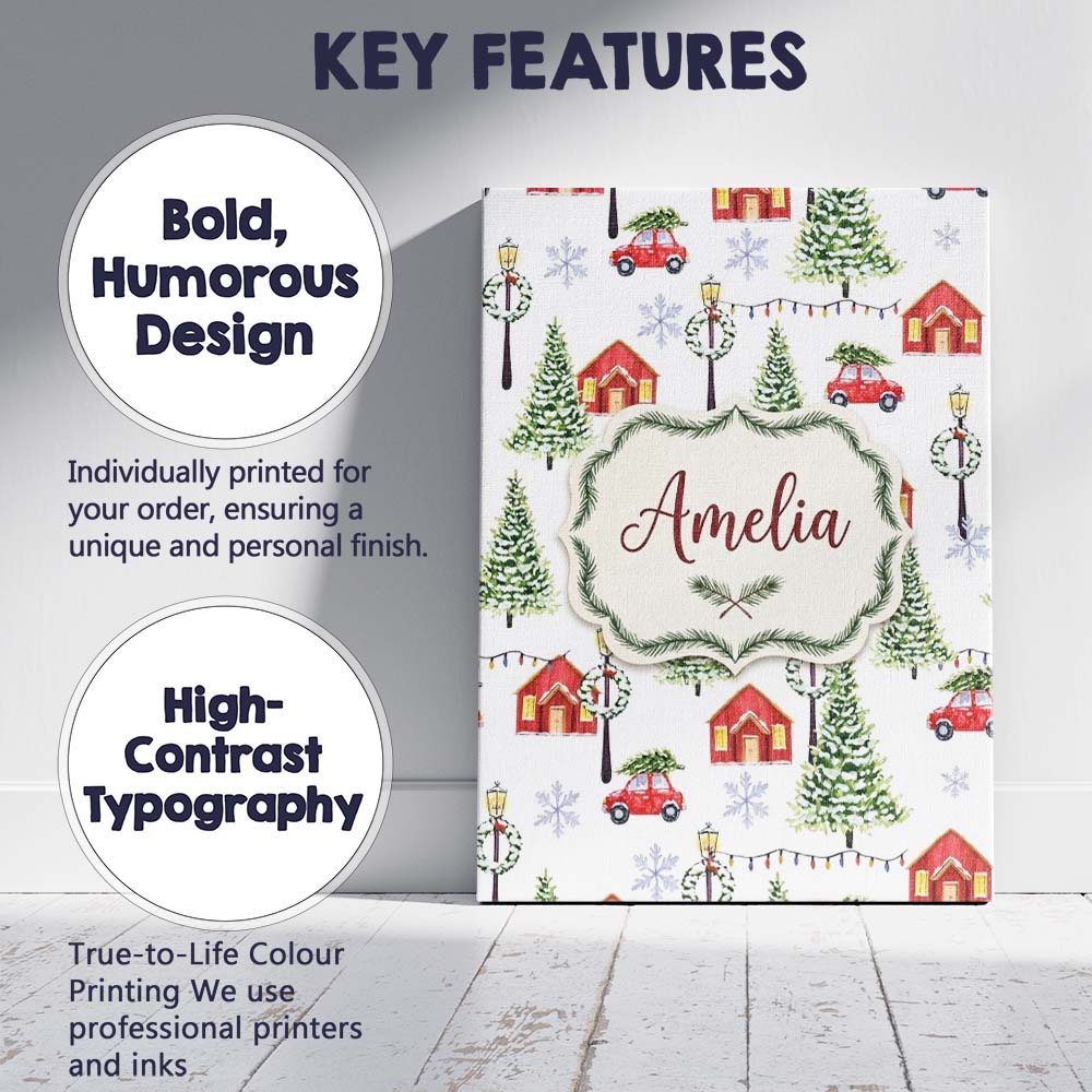 Personalised Name Watercolor Christmas Custom Modern Room Accent Elegant Feature Canvas Wall Art Print Decor Picture Ready to Hang