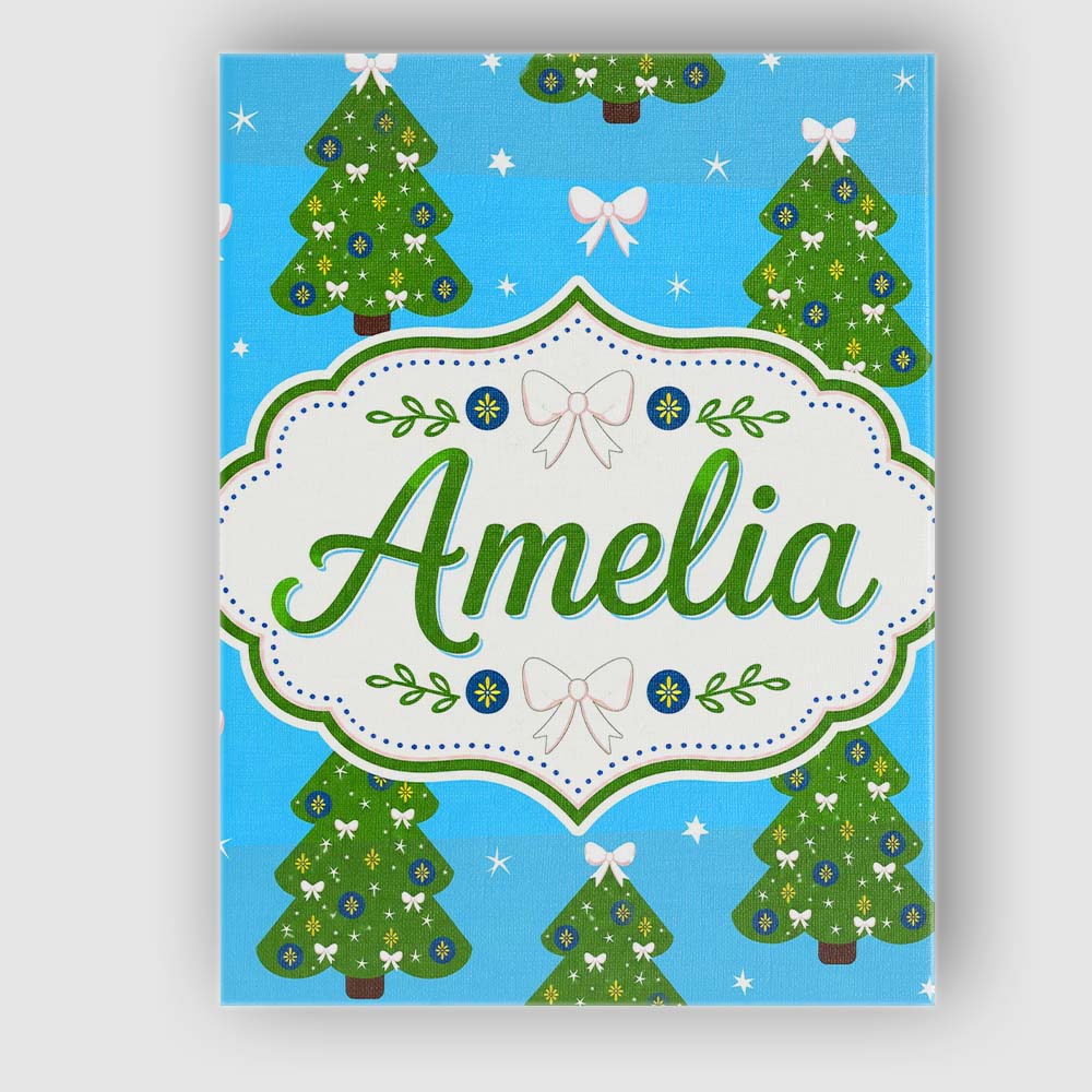 Personalised Name Festive Christmas Trees Custom Unique Gift Idea Elegant Feature Canvas Wall Art Print Decor Picture Ready to Hang