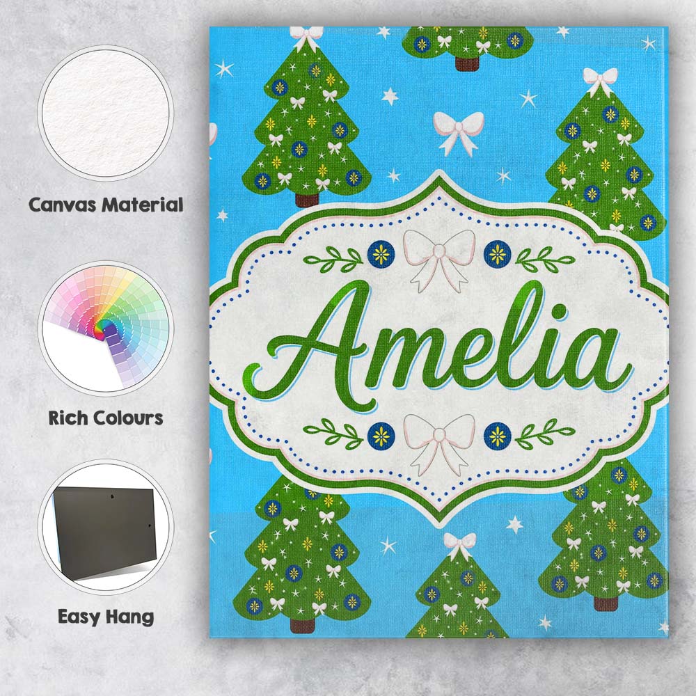 Personalised Name Festive Christmas Trees Custom Unique Gift Idea Elegant Feature Canvas Wall Art Print Decor Picture Ready to Hang