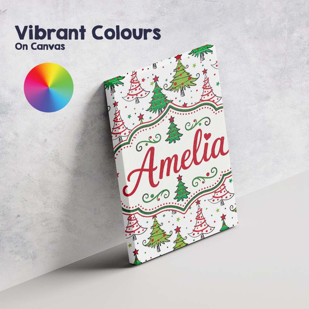 Personalised Name Whimsical Christmas Trees Custom Bespoke Interior Contemporary Canvas Wall Art Print Decor Picture Ready to Hang