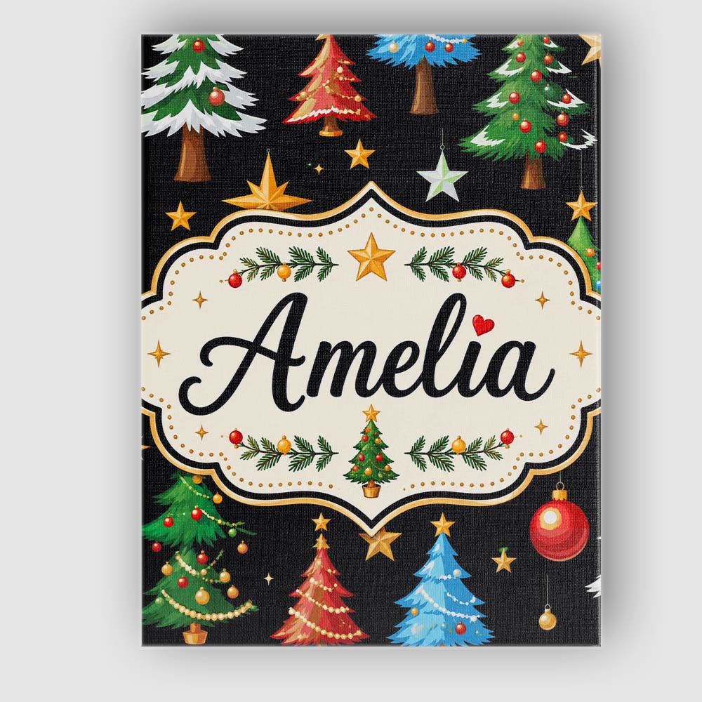 Personalised Name Christmas Trees with Custom Modern Room Accent Elegant Feature Canvas Wall Art Print Decor Picture Ready to Hang