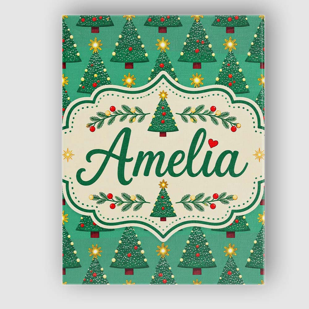 Personalised Name Festive Christmas Trees Custom Unique Gift Idea Elegant Feature Canvas Wall Art Print Decor Picture Ready to Hang