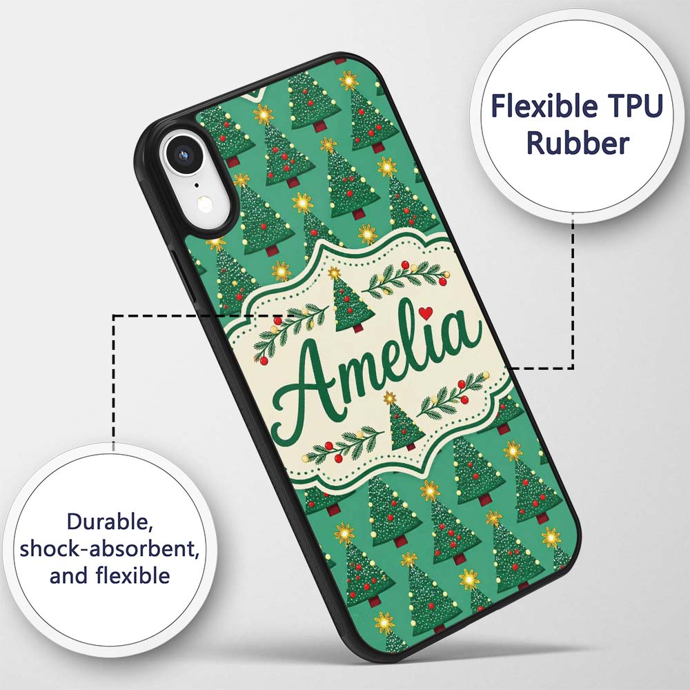 Festive Christmas Trees with Golden Star Toppers Custom Name Protective Phone Case Mobile Cover Durable Everyday Smartphone Shock Resistant