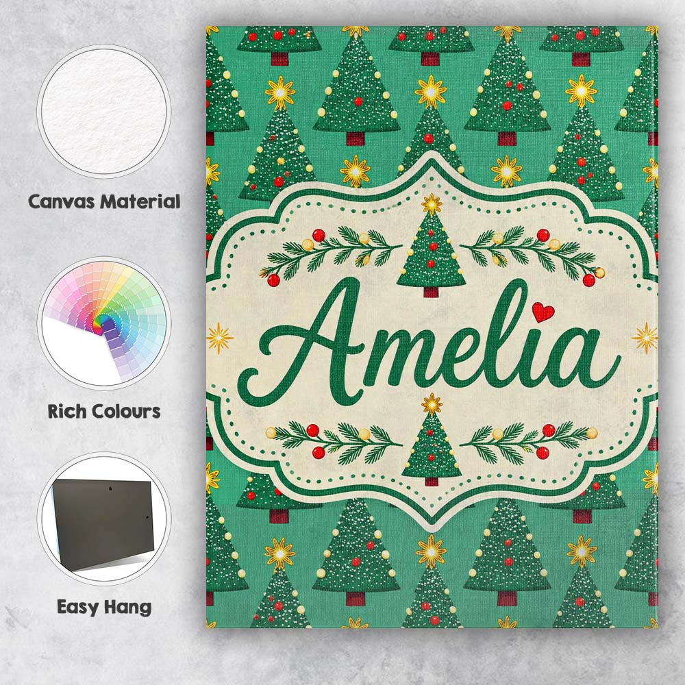 Personalised Name Festive Christmas Trees Custom Unique Gift Idea Elegant Feature Canvas Wall Art Print Decor Picture Ready to Hang