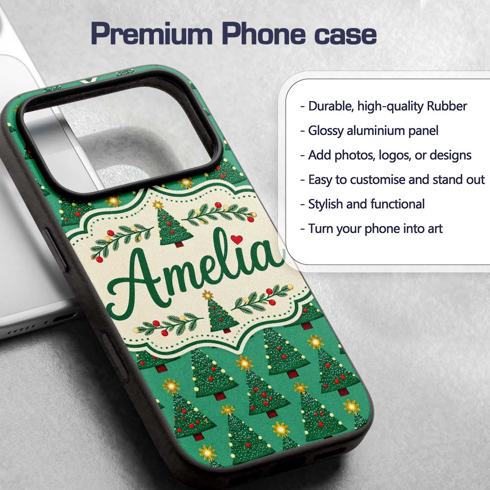 Festive Christmas Trees with Golden Star Toppers Custom Name Protective Phone Case Mobile Cover Durable Everyday Smartphone Shock Resistant