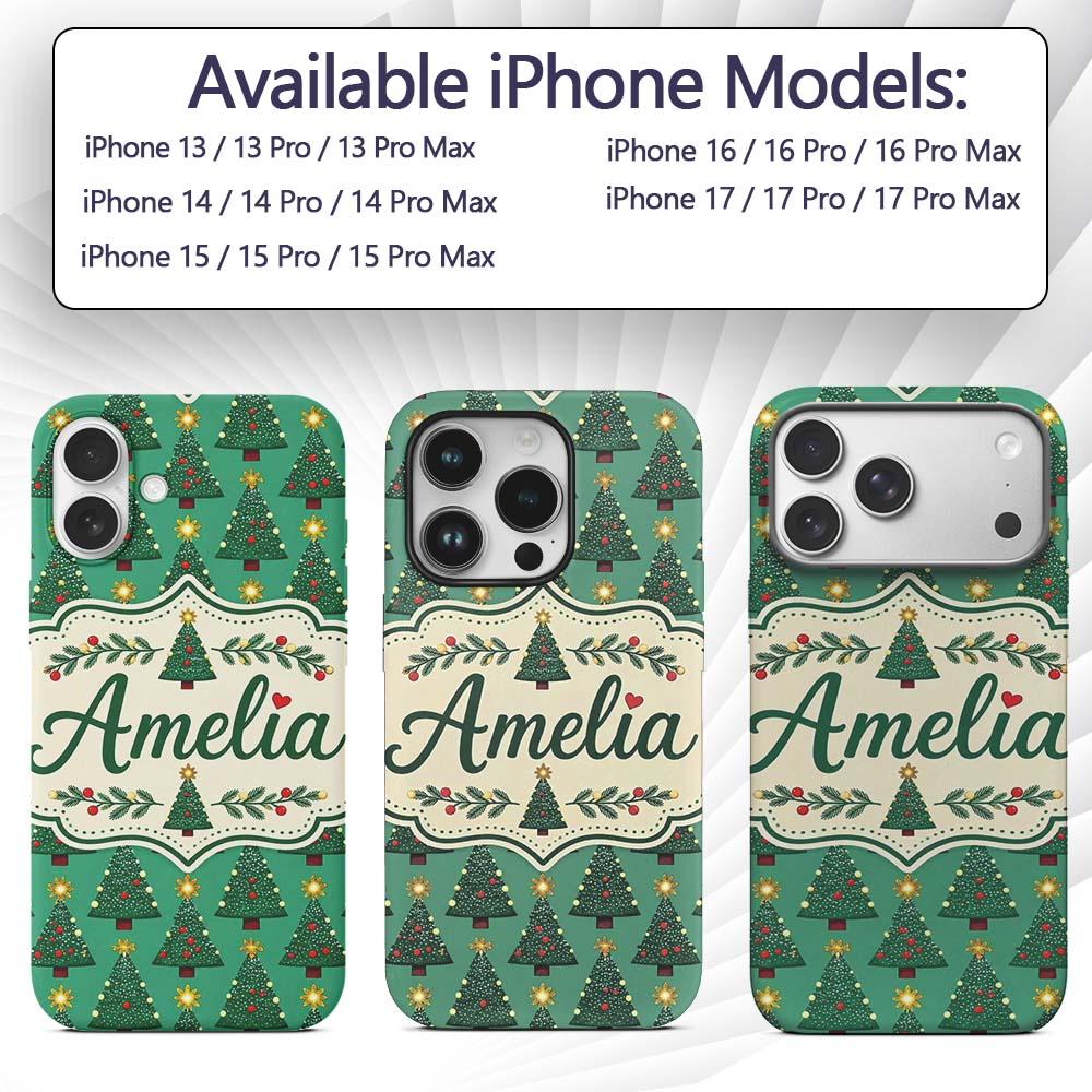 Festive Christmas Trees with Golden Star Toppers Custom Name Protective Phone Case Mobile Cover Durable Everyday Smartphone Shock Resistant