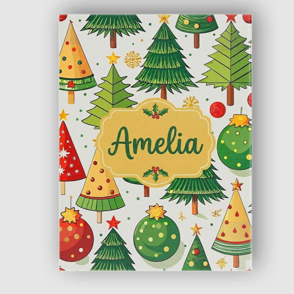 Personalised Name Whimsical Christmas Trees Custom Bespoke Interior Contemporary Canvas Wall Art Print Decor Picture Ready to Hang
