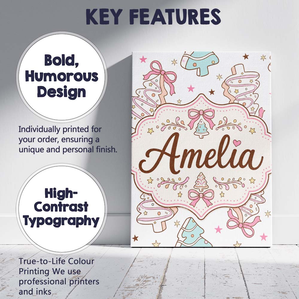 Personalised Name Cute Gingerbread Style Custom Unique Gift Idea Elegant Feature Canvas Wall Art Print Decor Picture Ready to Hang