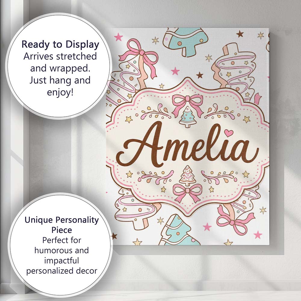 Personalised Name Cute Gingerbread Style Custom Unique Gift Idea Elegant Feature Canvas Wall Art Print Decor Picture Ready to Hang