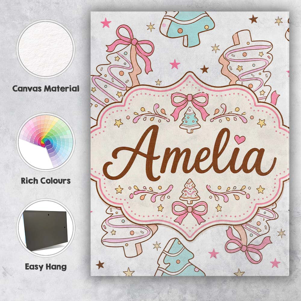 Personalised Name Cute Gingerbread Style Custom Unique Gift Idea Elegant Feature Canvas Wall Art Print Decor Picture Ready to Hang