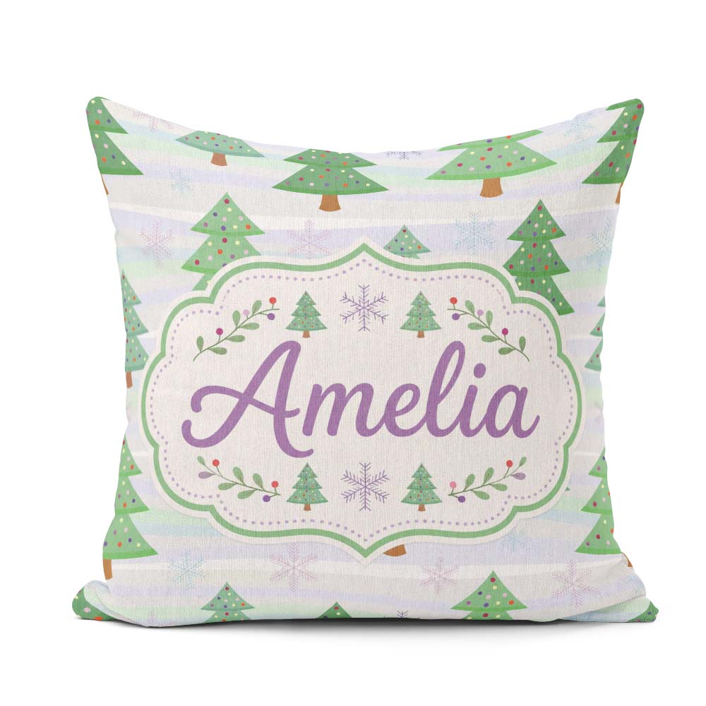 Custom Name Pastel Christmas Trees with Snowflakes Soft Seamless Square Filled Cushion Throw Pillow Sofa Bed Home Decor Zip Washable UK Made