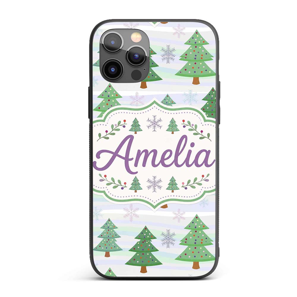 Pastel Christmas Trees with Snowflakes and Soft Custom Name Protective Phone Case Mobile Cover Durable Everyday Smartphone Shock Resistant