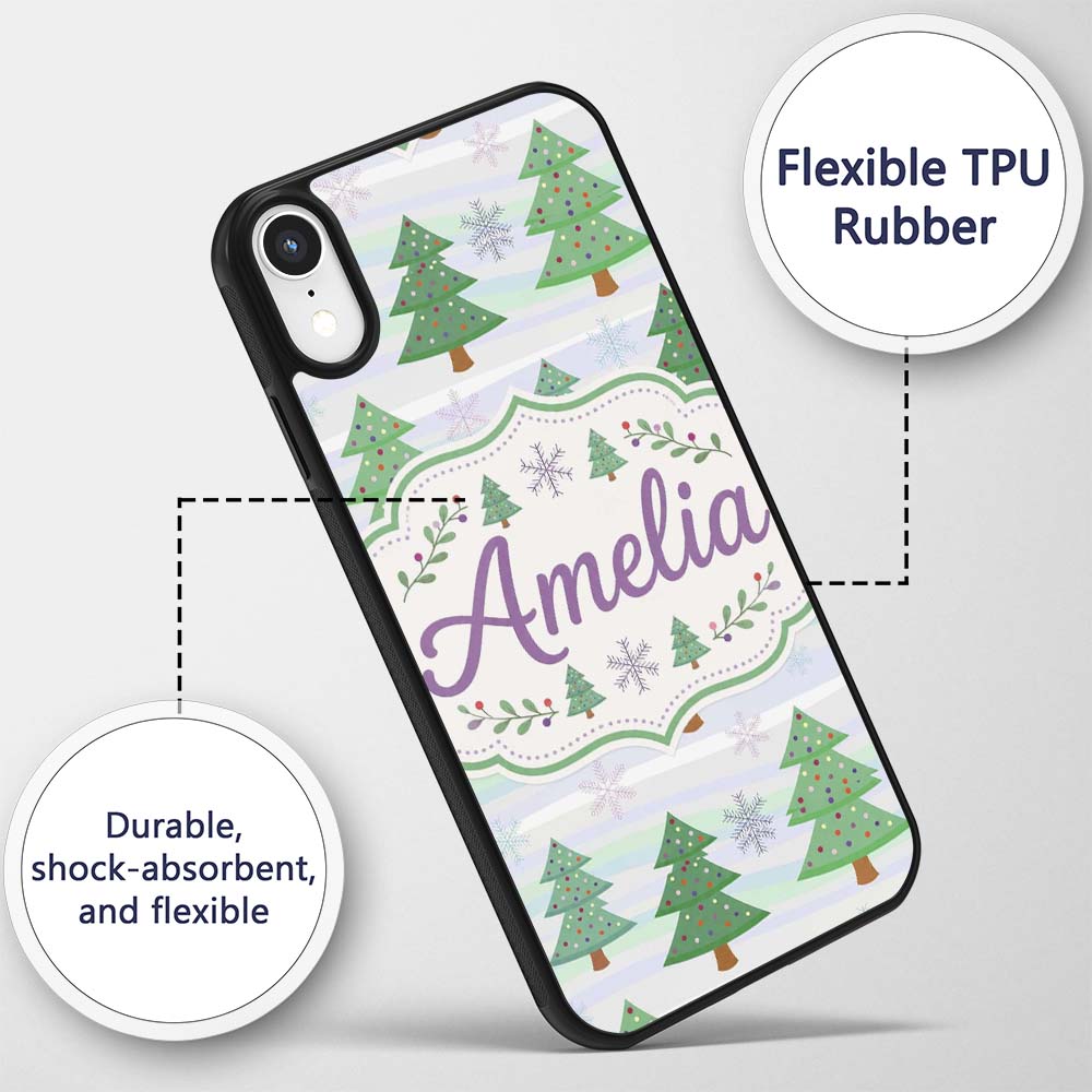 Pastel Christmas Trees with Snowflakes and Soft Custom Name Protective Phone Case Mobile Cover Durable Everyday Smartphone Shock Resistant