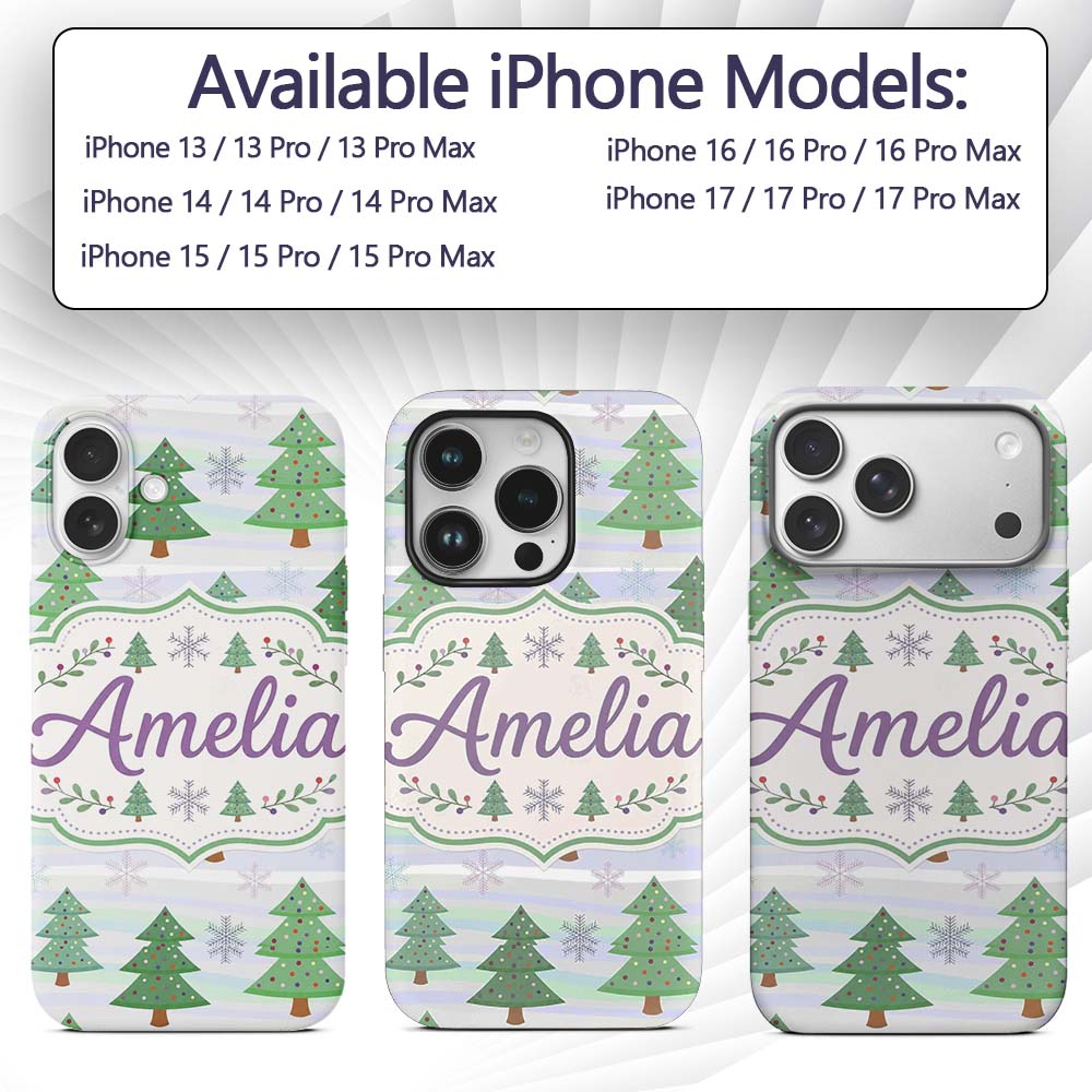 Pastel Christmas Trees with Snowflakes and Soft Custom Name Protective Phone Case Mobile Cover Durable Everyday Smartphone Shock Resistant