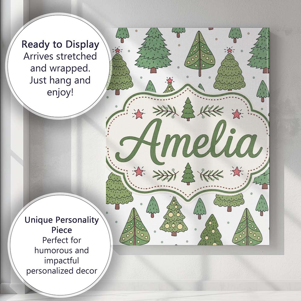 Personalised Name Hand Drawn Christmas Custom Modern Room Accent Elegant Feature Canvas Wall Art Print Decor Picture Ready to Hang