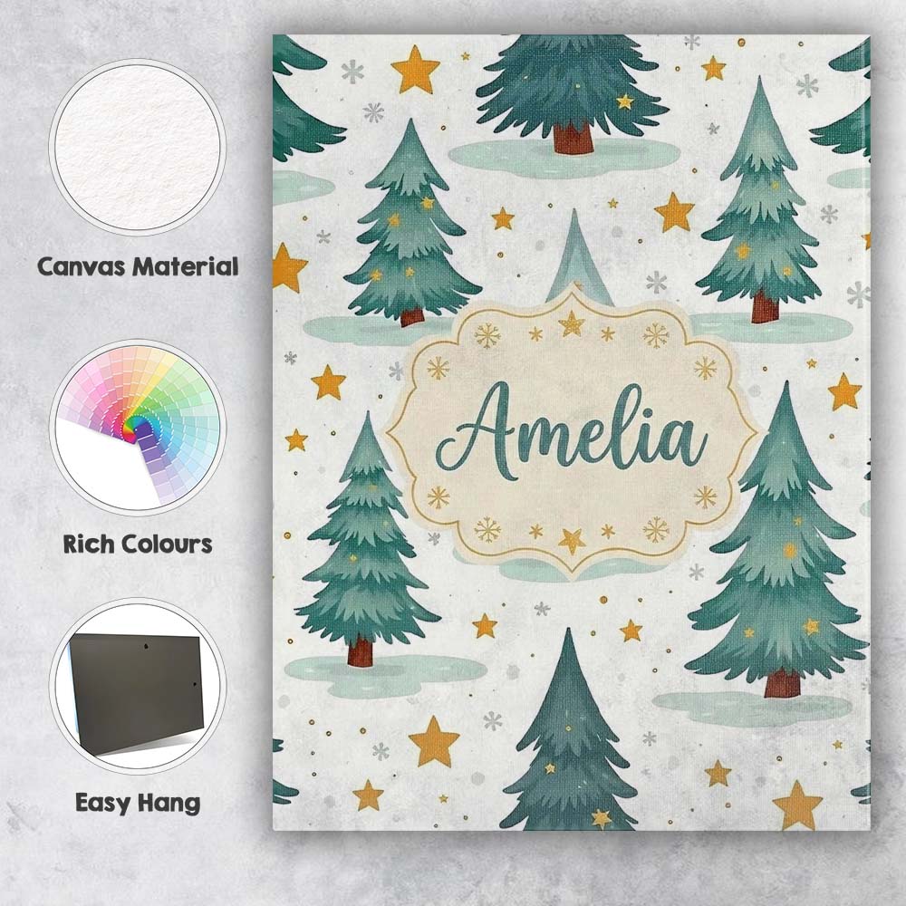 Personalised Name Winter Snowy Christmas Custom Unique Gift Idea Elegant Feature Canvas Wall Art Print Decor Picture Ready to Hang