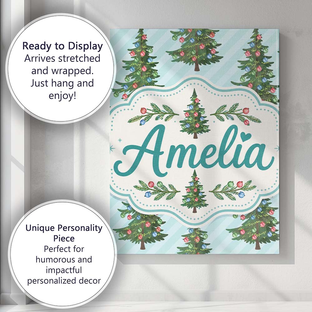 Personalised Name Decorated Christmas Tree Custom Unique Gift Idea Elegant Feature Canvas Wall Art Print Decor Picture Ready to Hang