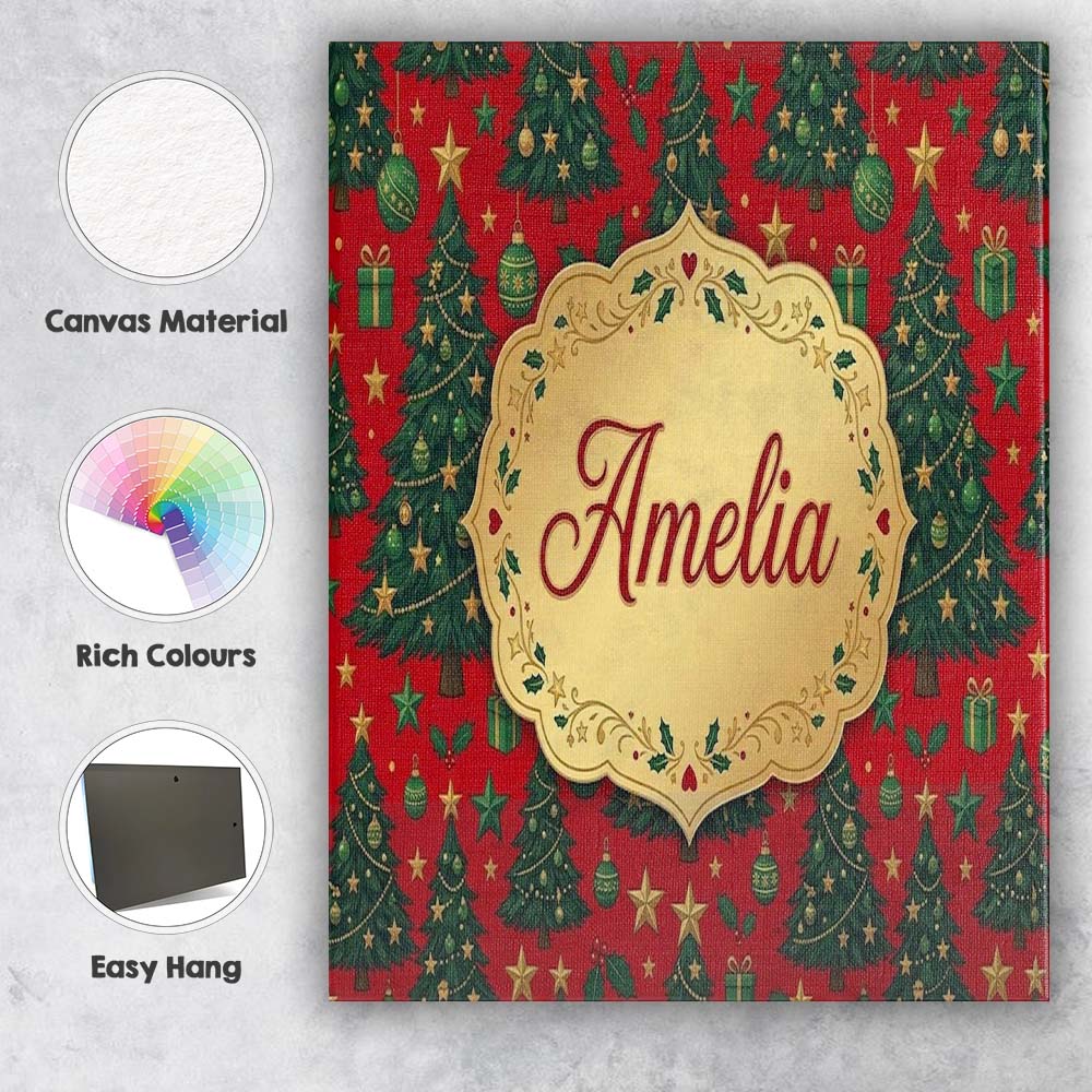 Personalised Name Festive Christmas Trees Custom Unique Gift Idea Elegant Feature Canvas Wall Art Print Decor Picture Ready to Hang
