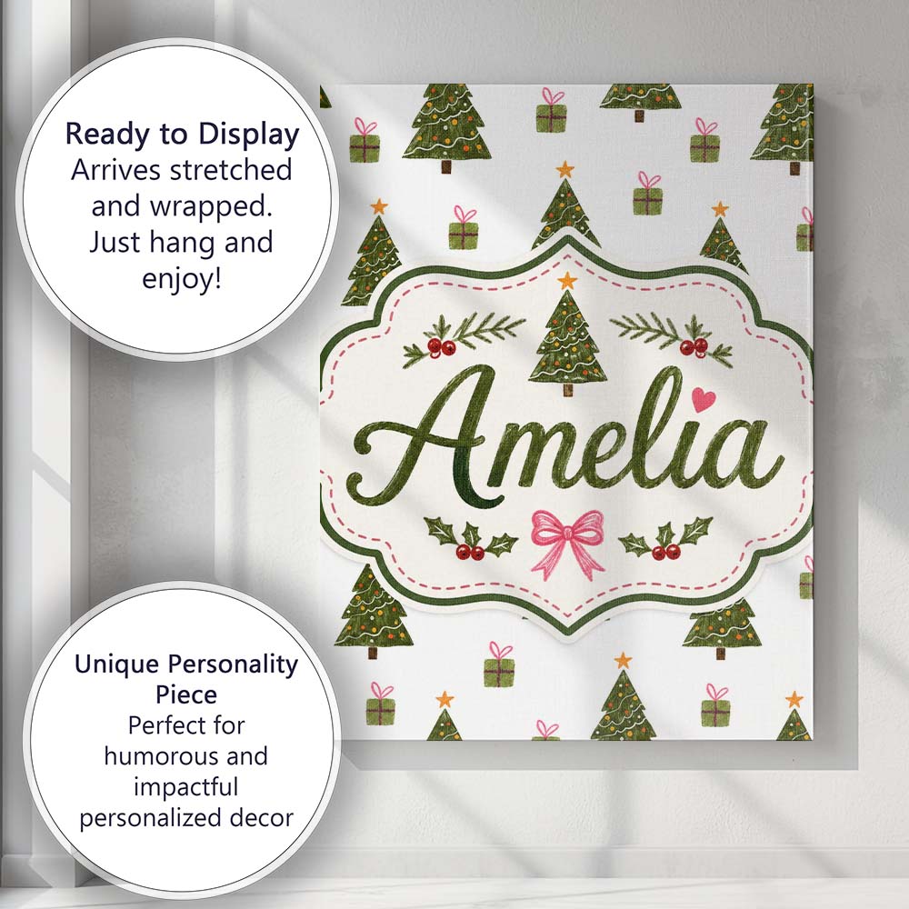 Personalised Name Minimal Christmas Trees Custom Unique Gift Idea Elegant Feature Canvas Wall Art Print Decor Picture Ready to Hang