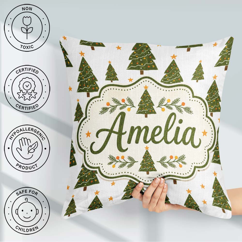 Custom Name Hand Drawn Trees with Stars Minimal Seamless Pattern Square Filled Cushion Throw Pillow Sofa Bed Home Decor Zip Washable UK Made