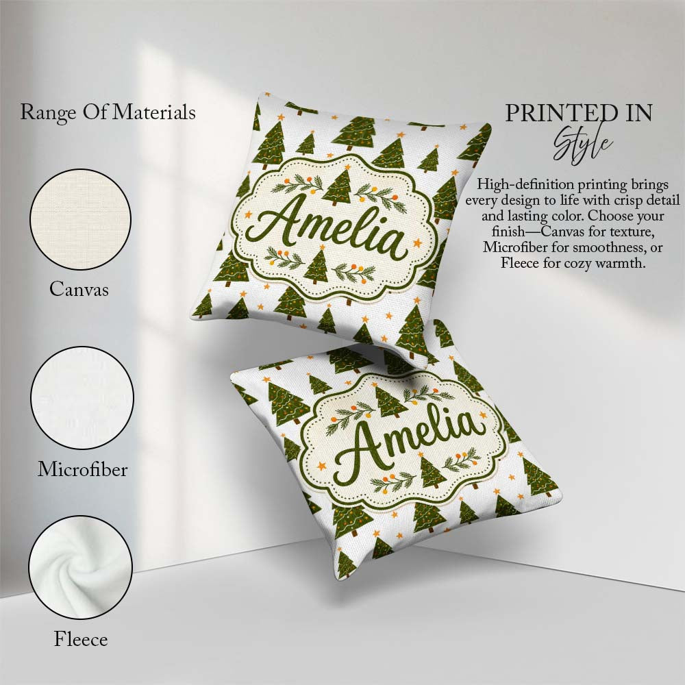 Custom Name Hand Drawn Trees with Stars Minimal Seamless Pattern Square Filled Cushion Throw Pillow Sofa Bed Home Decor Zip Washable UK Made
