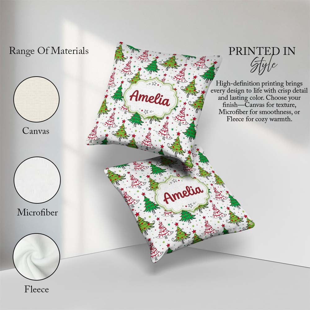Custom Name Hand Drawn Trees with Stars Dots and Swirls Seamless Square Filled Cushion Throw Pillow Sofa Bed Home Decor Zip Washable UK Made