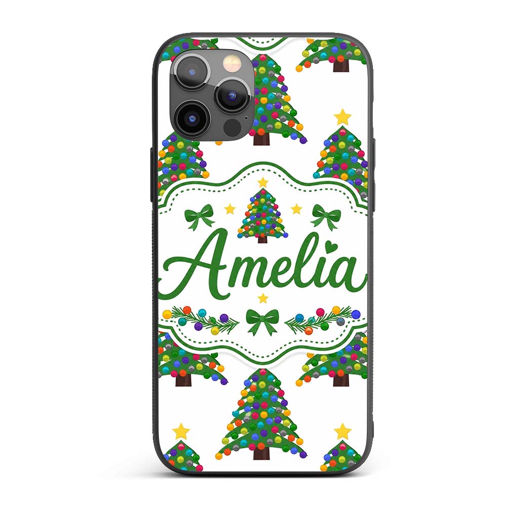 Colorful Christmas Tree with Bright Baubles and Custom Name Protective Phone Case Mobile Cover Durable Everyday Smartphone Shock Resistant