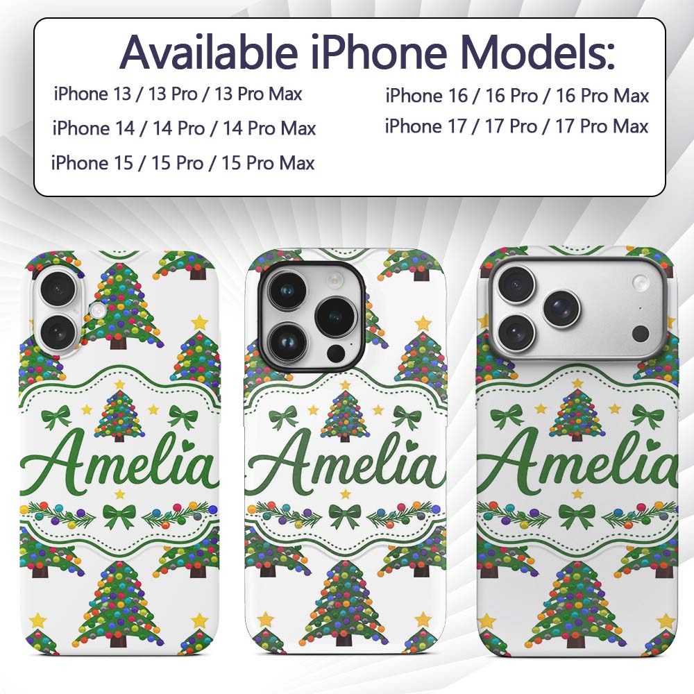 Colorful Christmas Tree with Bright Baubles and Custom Name Protective Phone Case Mobile Cover Durable Everyday Smartphone Shock Resistant