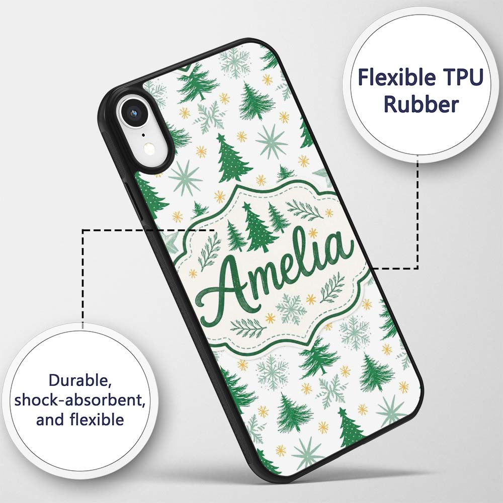 Minimal Christmas Trees with Decorative Design Custom Name Protective Phone Case Mobile Cover Durable Everyday Smartphone Shock Resistant