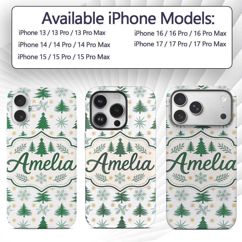 Minimal Christmas Trees with Decorative Design Custom Name Protective Phone Case Mobile Cover Durable Everyday Smartphone Shock Resistant