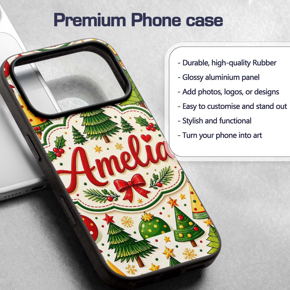 Stylized Christmas Trees with Printed Design Custom Name Protective Phone Case Mobile Cover Durable Everyday Smartphone Shock Resistant