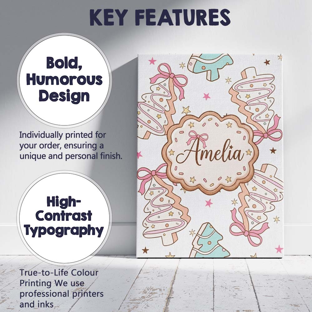 Personalised Name Cute Christmas Tree Custom Modern Room Accent Creative Decorator Style Canvas Wall Art Print Decor Picture Ready to Hang