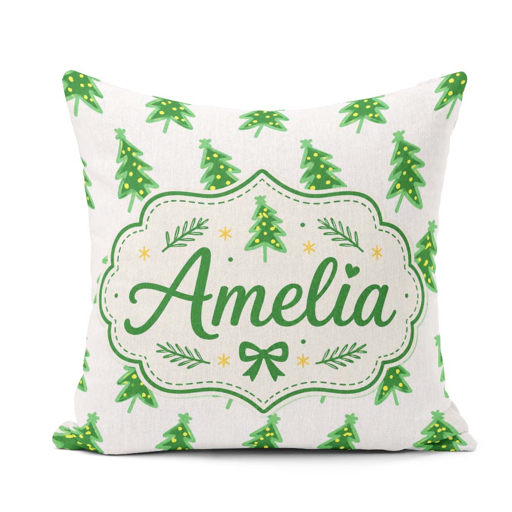 Custom Name Minimal Christmas with Yellow Lights Simple Seamless Square Filled Cushion Throw Pillow Sofa Bed Home Decor Zip Washable UK Made