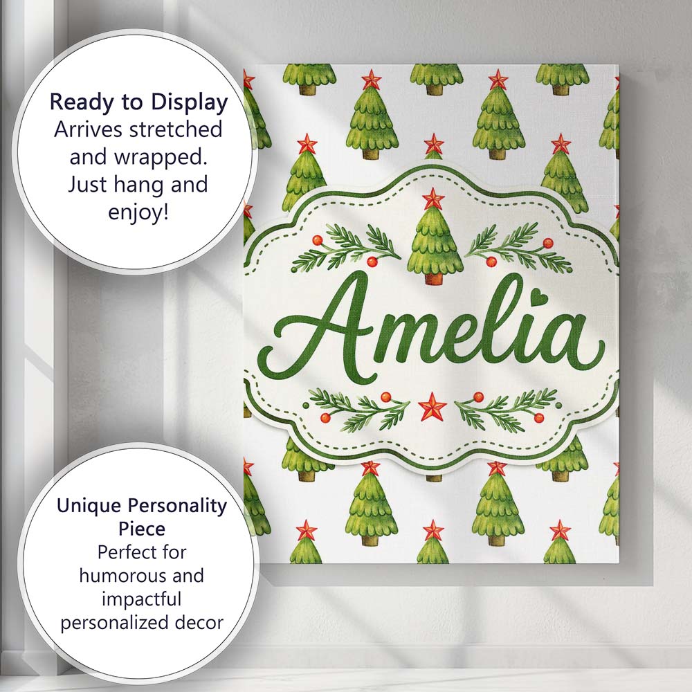 Personalised Name Watercolor Christmas Custom Modern Room Accent Elegant Feature Canvas Wall Art Print Decor Picture Ready to Hang